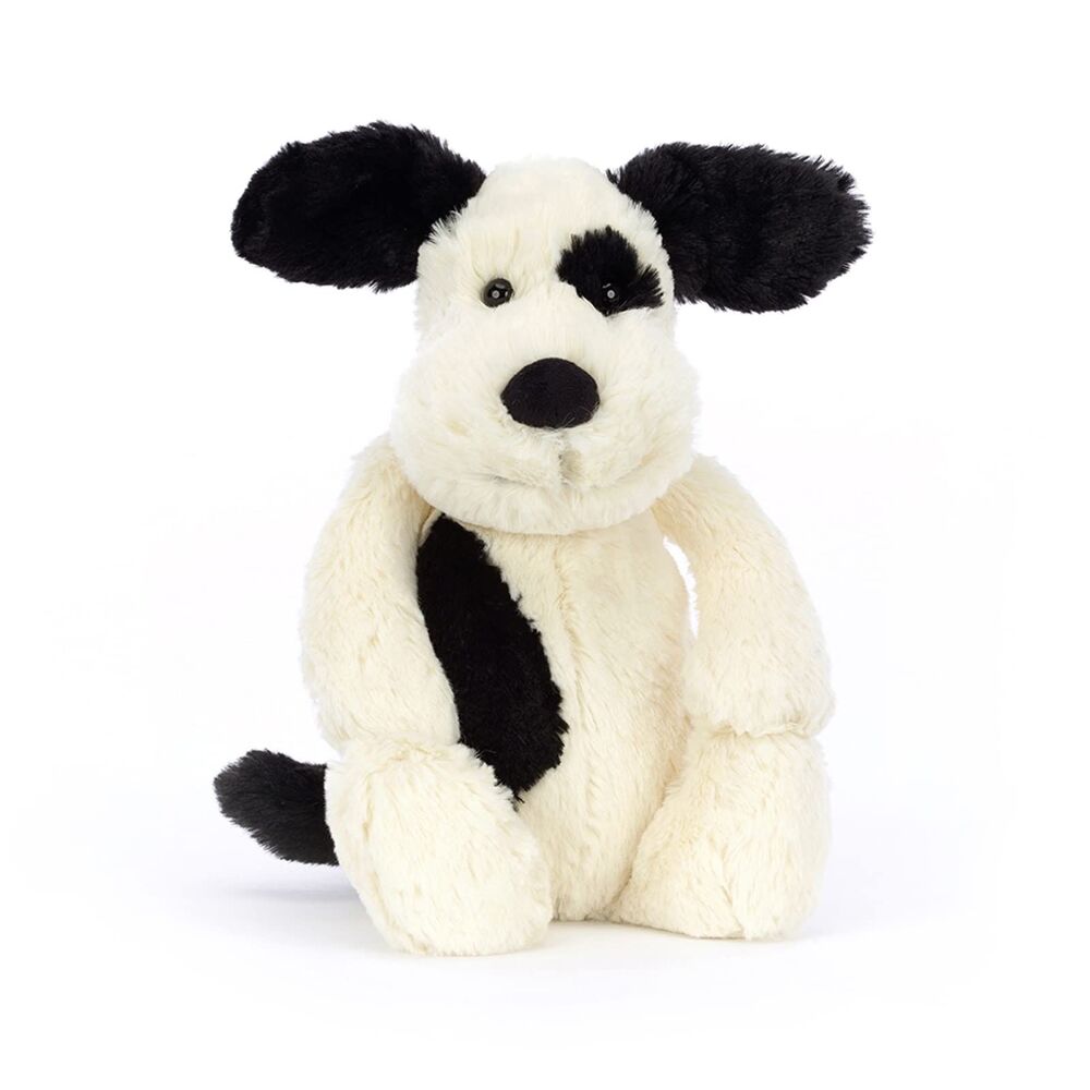 Jellycat Bashful Black and Cream Puppy Stuffed Animal, Medium 12 inches - Dogs a